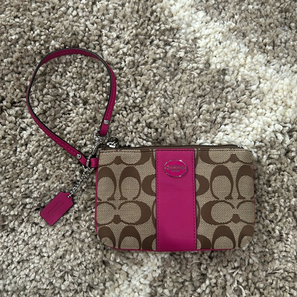 Coach Pink and Brown Signature Wristlet